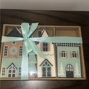 Decorative Wooden House Shelf Sitters – Set of 3 | Pastel Village Decor